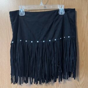 Black Fringe Western Skirt